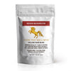 A silver stand-up pouch of Addictive Wellness Reishi Mushroom dietary supplement, featuring a white label with a red header, gold unicorn logo, and black text on a white background.