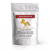 A silver stand-up pouch of Addictive Wellness Reishi Mushroom dietary supplement, featuring a white label with a red header, gold unicorn logo, and black text on a white background.