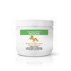 A white plastic jar of Addictive Wellness Elixir Blends Focused Energy Matcha, featuring a green and gold label, on a clean white background with a soft reflection.