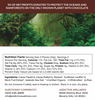 A chocolate bar package label with a large chocolate forest illustration and text stating that 5% of net profits are donated to protect the oceans and rainforests. The package includes nutrition facts and ingredients, with the brand ADDICTIVE WELLNESS visible at the bottom right.