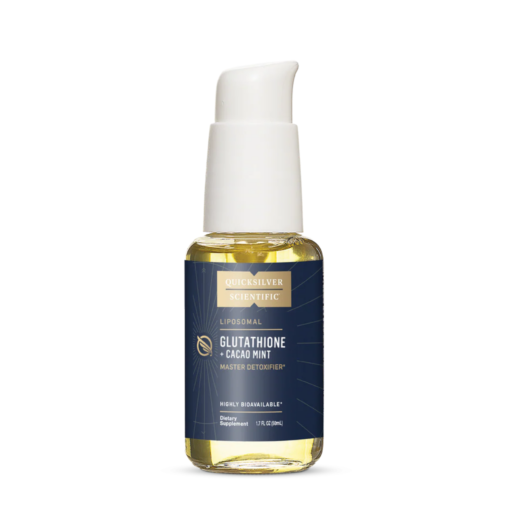 Quicksilver Liposomal Glutathione Cacao Mint bottle on a white background