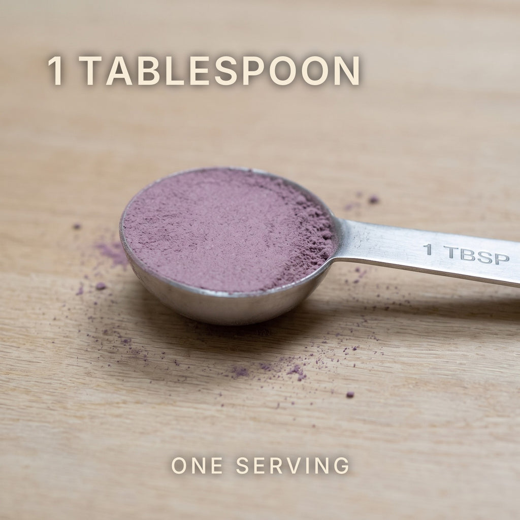 One tablespoon of Purple Cacao Powder, one serving